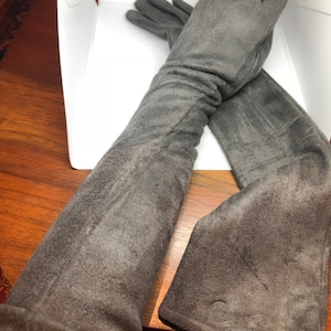 Graue Abend Handschuhe Vintage Ultrasuede Fleece Lange Graue Opern Handschuhe
