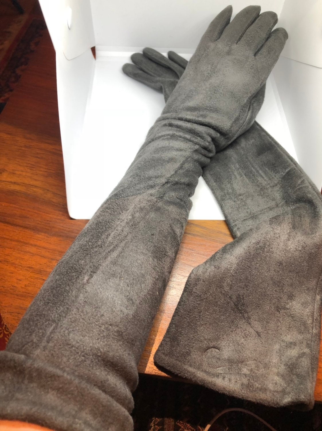 Gray Evening Gloves Vintage Ultrasuede 