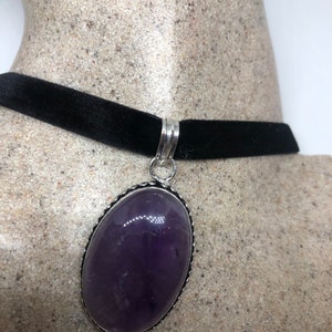 Bohemian Cabochon  Cut Droplet Deep Purple Genuine Amethyst Necklace