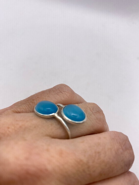 Vintage Blue Cats Eye Glass Ring - image 3