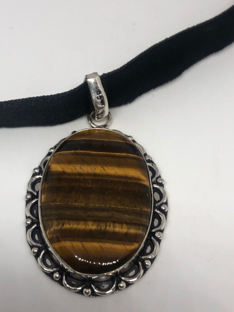 Vintage Handmade Silver tigers eye pendant necklace