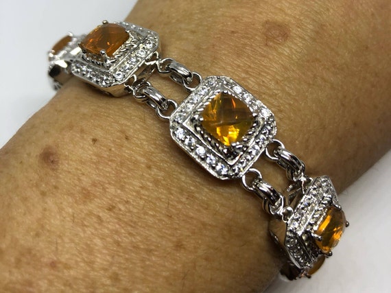 Vintage Orange Fire Opal Bracelet 925 Sterling Si… - image 7