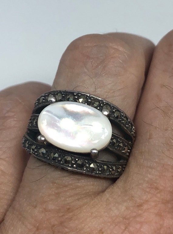 Vintage Mother of Pearl 925 Sterling Silver Marca… - image 1