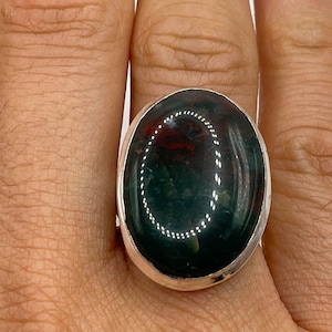 Vintage Green Agate Silver Cocktail Ring