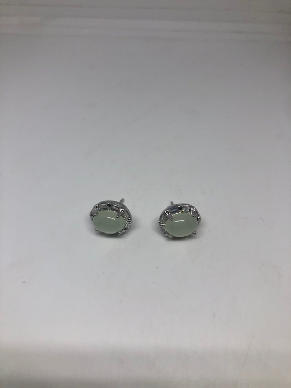 Vintage Green Jade Earrings Stud Button - image 8