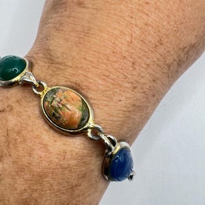 Vintage Scarab Bracelet Gold filled Carved Gemstones