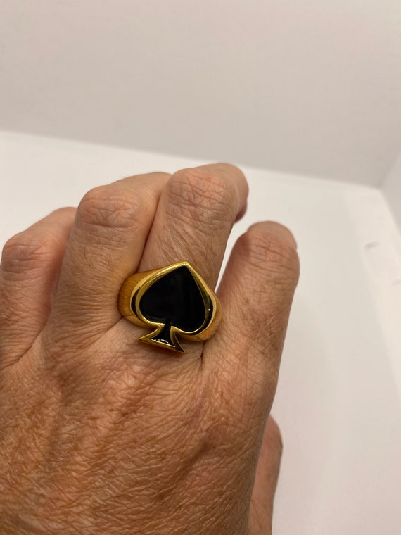 Vintage Black Spade Golden Stainless Steel Ring - image 2