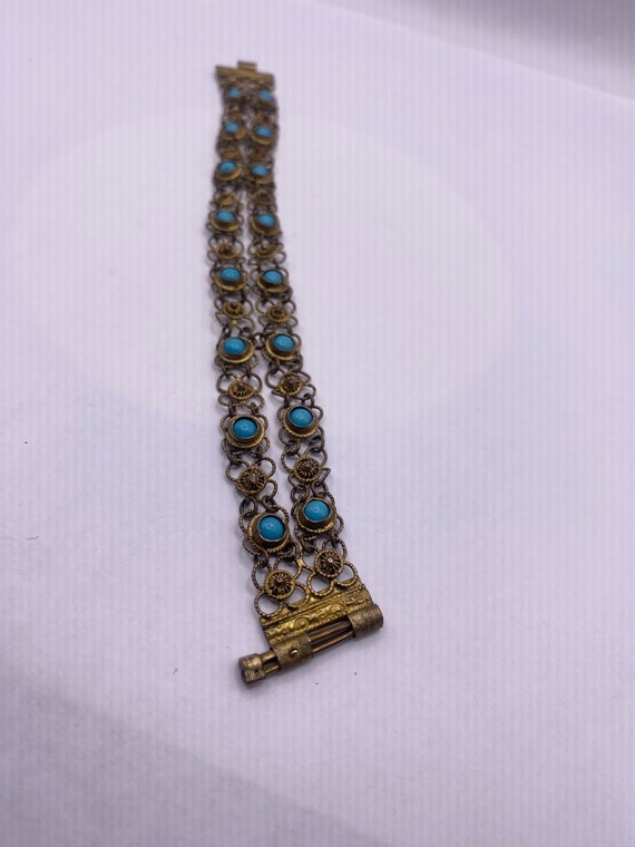 Vintage Turquoise Bracelet Gold Filigree 925 Ster… - image 6