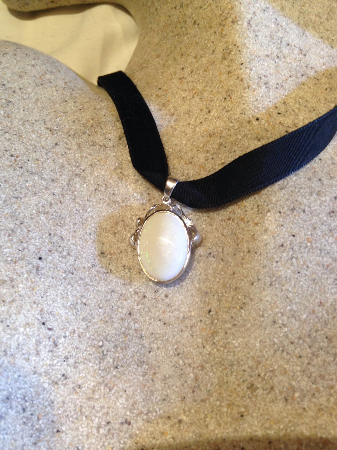Vintage White Opal Choker 925 Sterling Silver Pendant Necklace | Etsy
