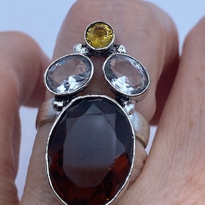 Vintage Golden Topaz Garnet Quartz Cocktail Ring