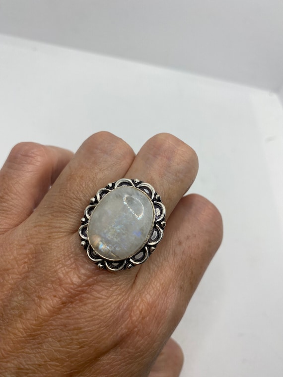 Vintage Genuine Blue White Rainbow Moonstone Ring - image 1