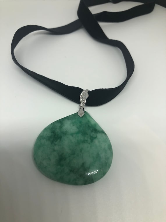 Vintage Green Jade Choker Silver Finish Necklace … - image 7