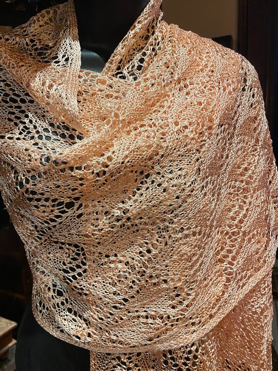 Vintage Coral Pink Lace crochet Shawl Wrap - image 5