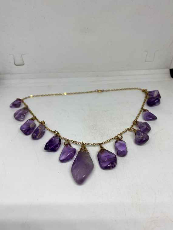 Vintage Purple Amethyst Crystal Charm Necklace Go… - image 3