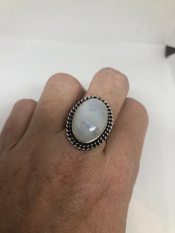 Vintage Genuine Blue White Rainbow Moonstone Ring… - image 3