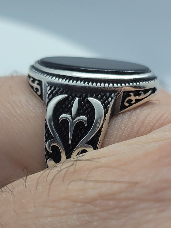 Vintage Black Onyx Mens Ring in 925 Sterling Silv… - image 4