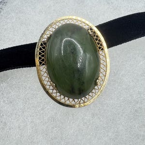 Vintage Green Jade Yellow Gold Filled Brooch Pin