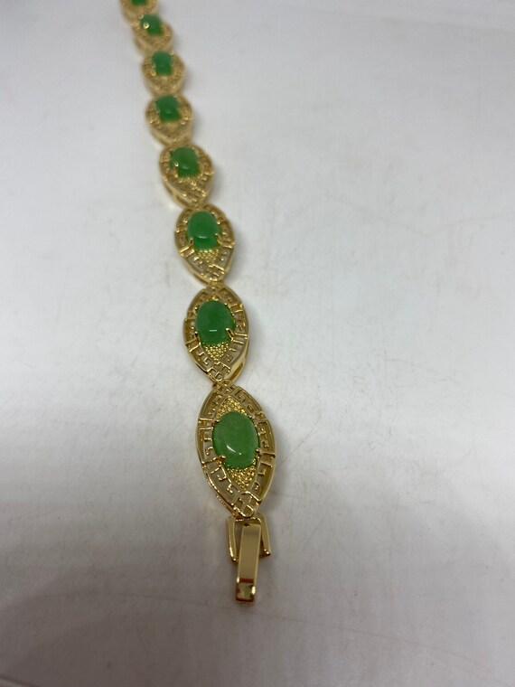 Vintage Green Jade Bracelet Golden White Bronze - image 6