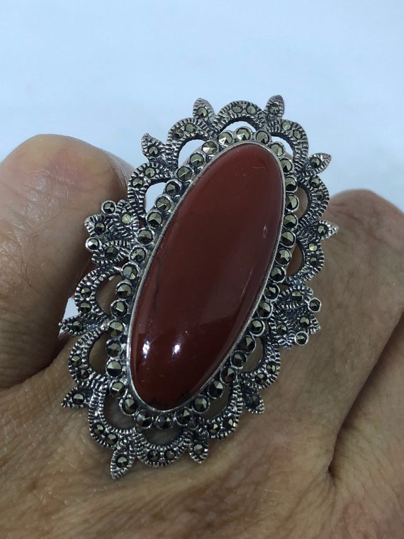 Vintage  Genuine Red Jasper 925 Sterling Silver Ri