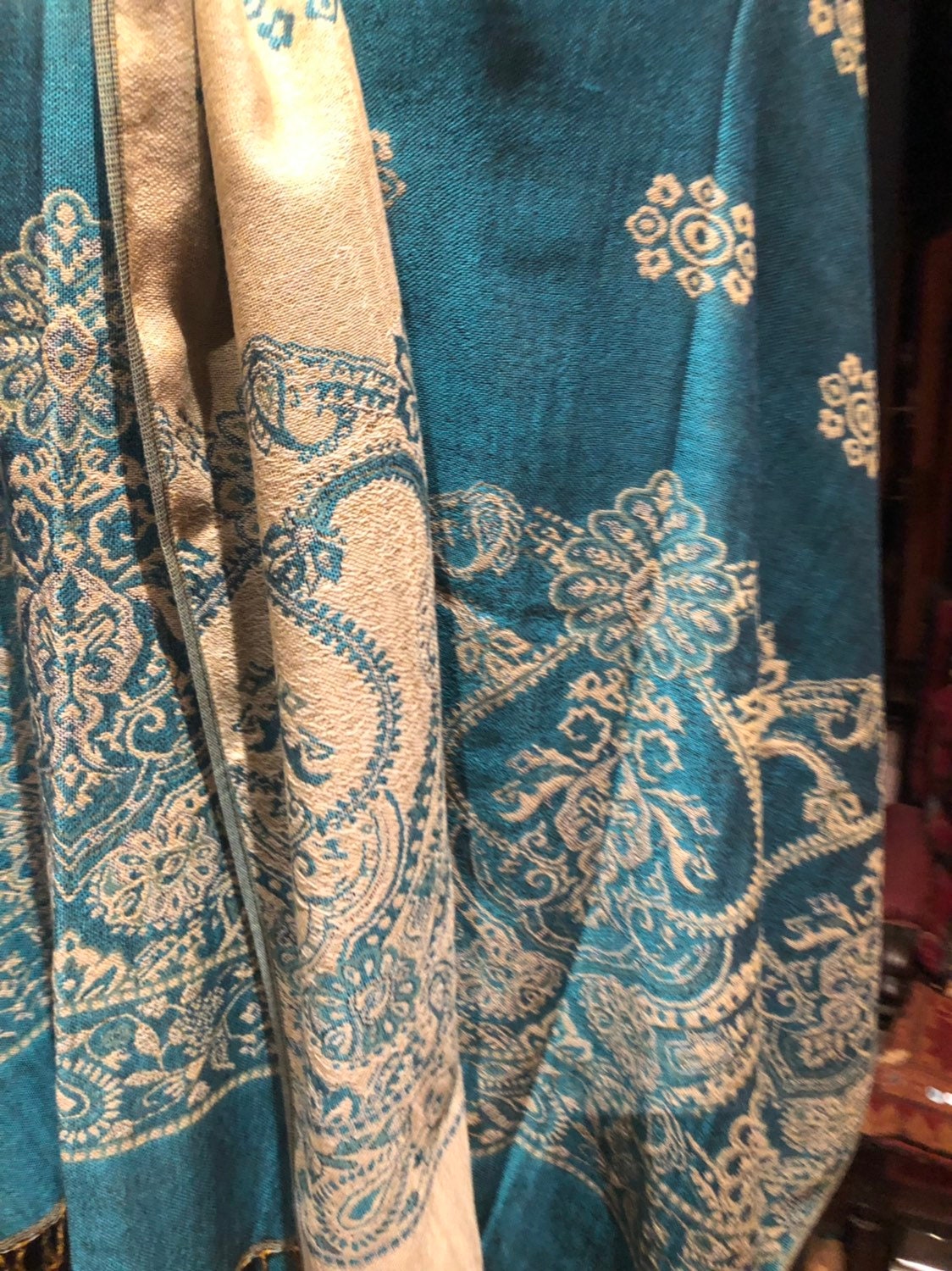 Vintage Turquoise Paisley Brocade Pashmina Scarf Wrap SHawl | Etsy