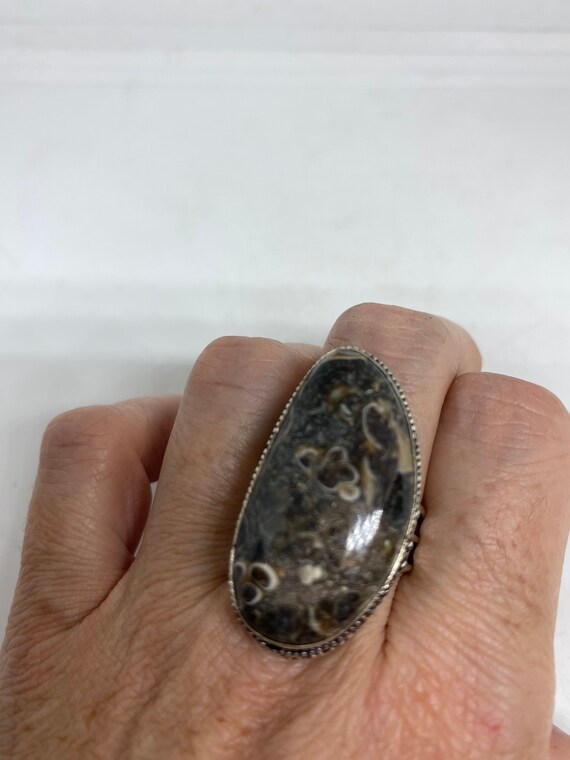 Vintage Brown Fossil agate Cocktail Ring - image 1