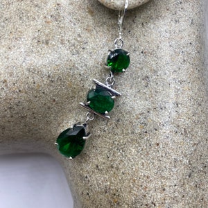 Antique Vintage Green Glass Silver Dangle Chandelier Earrings