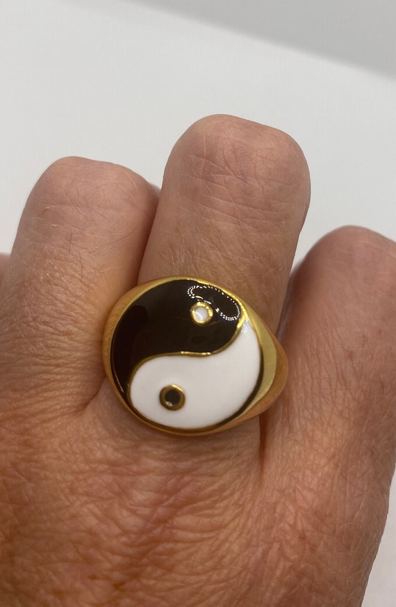 Vintage Gothic Yin Yang Gold Stainless Mens Ring