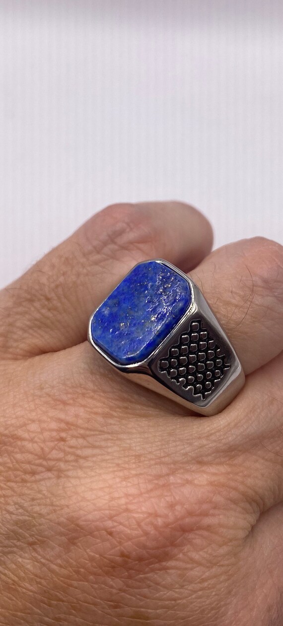 Vintage Blue Lapis Lazuli Mens Ring - image 4
