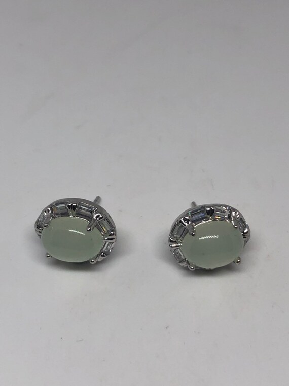 Vintage Green Jade Earrings Stud Button - image 7