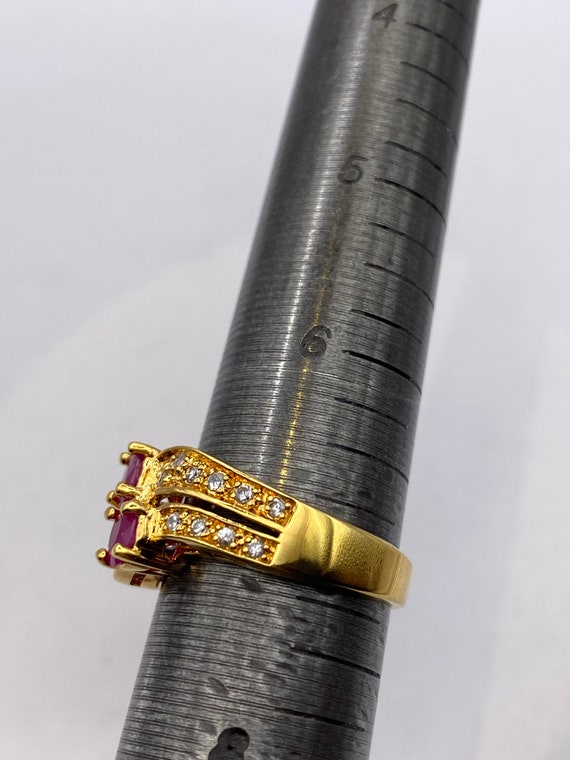 Vintage Red Ruby with Diamond Ring Golden 925 Ste… - image 4