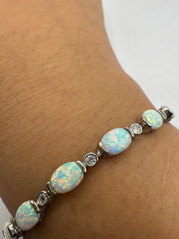 Vintage White Fire Opal Bracelet 925 Sterling Silv