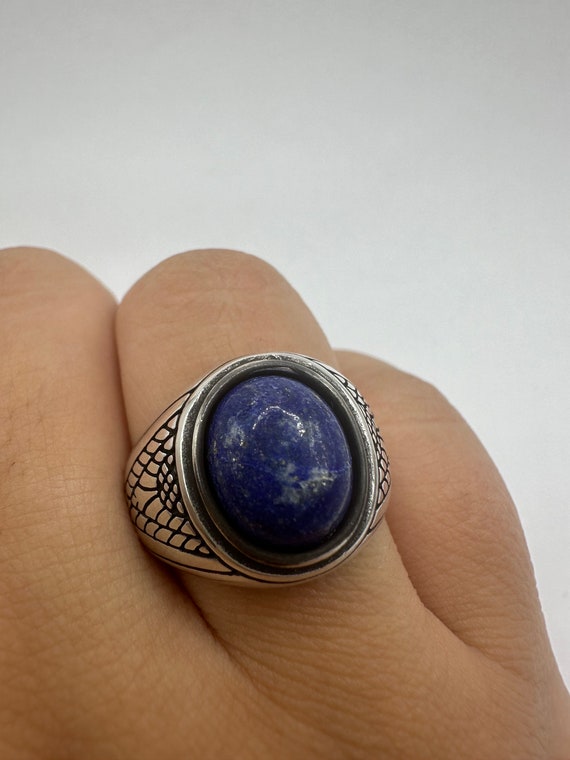 Vintage Blue Lapis Lazuli Mens Ring 925 Sterling … - image 2