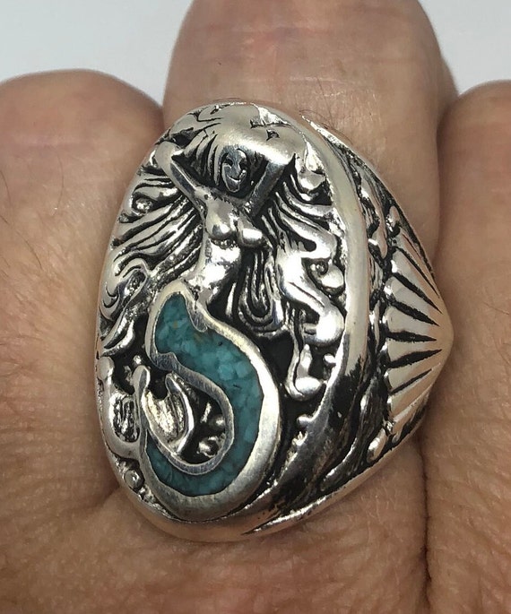 Vintage Southwestern  Turquoise Mermaid Ring - image 9