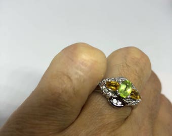 Vintage Handmade Genuine Green Peridot Filigree Setting 925 Sterling Silver Gothic Ring