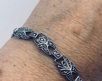 Marcasite Bracelet in 925 Sterling Silver Vintage Handmade 7.5