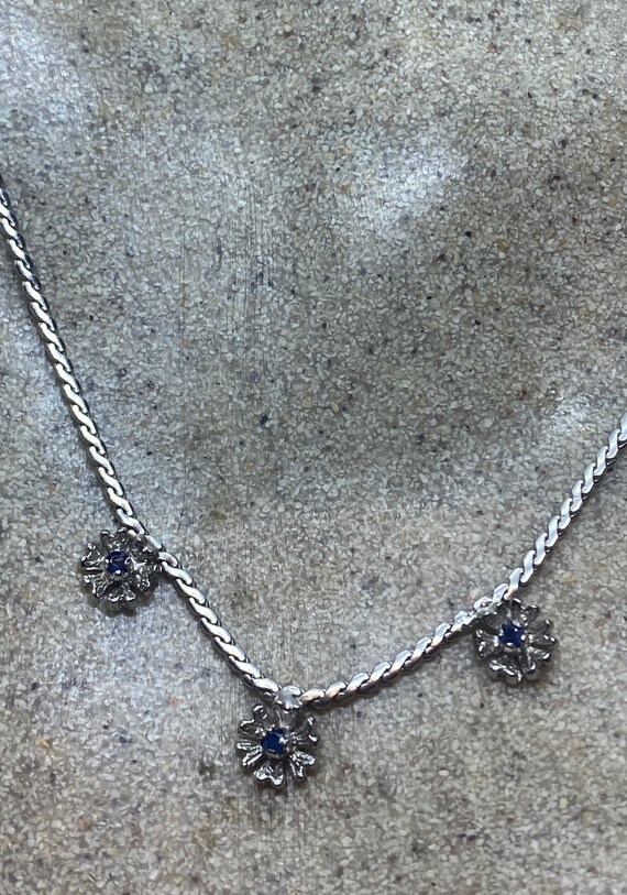Vintage 925 Sterling Silver Blue Sapphire  Flower… - image 1