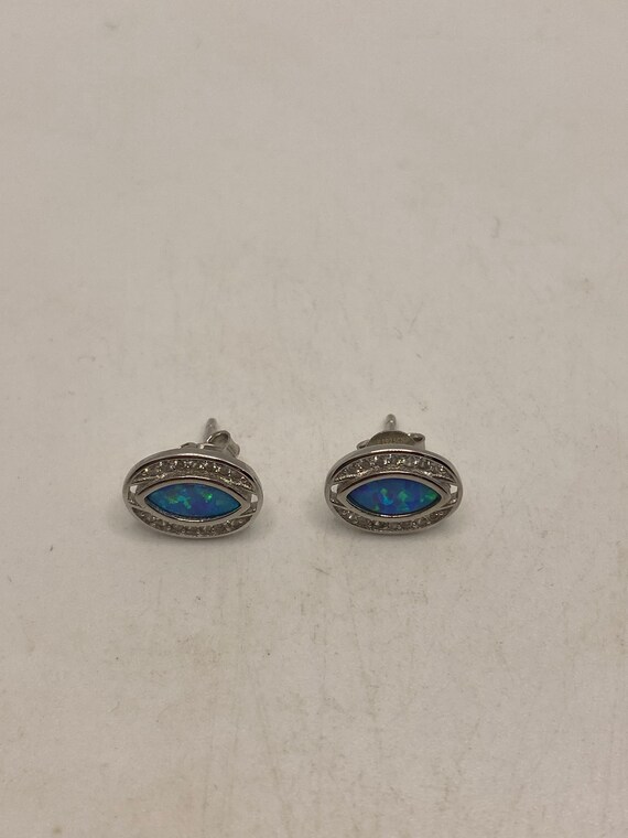 Vintage Opal Earrings 925 Sterling Silver Stud Bu… - image 3