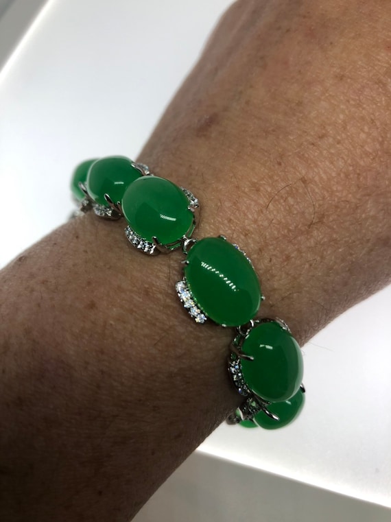 Bracelet Vintage En Pierre De Jade Verte - Occasion