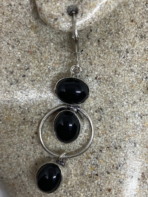 Art deco Black Onyx With 925 stamped Lever Back Earrings 