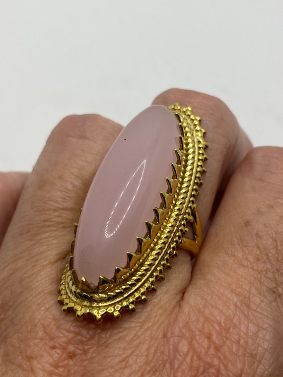 Vintage  Genuine Rose Quartz Golden Bronze Ring - image 1