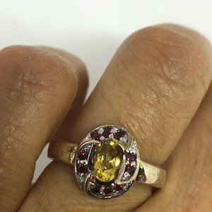 Vintage Handmade Golden Genuine Citrine 925 Sterling Silver Gothic Ring