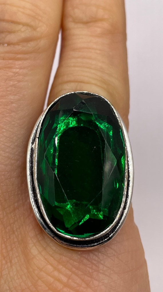 Vintage Green Antique Glass Cocktail Ring - image 1