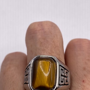 Vintage Stainless Steel Genuine Tigers Eye Ring