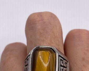 Vintage Stainless Steel Genuine Tigers Eye Ring