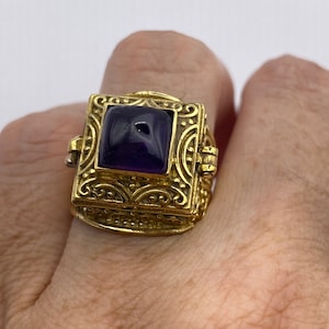 Vintage Gift Pillbox Ring aus Messing mit Amethyst