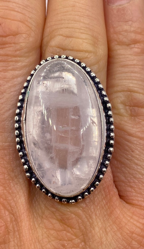 Vintage Rose Quartz Ring 925 Sterling Silver - image 1