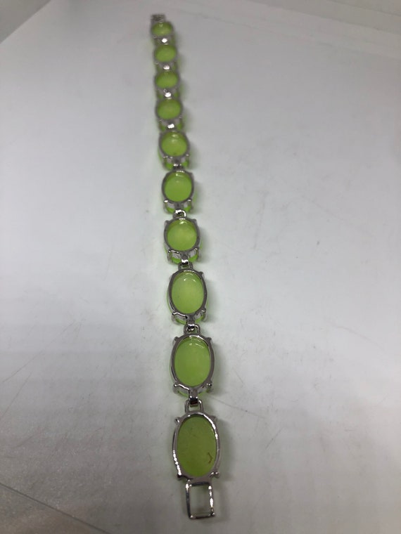 Vintage Green Chalcedony Bracelet Silver Bronze - image 5