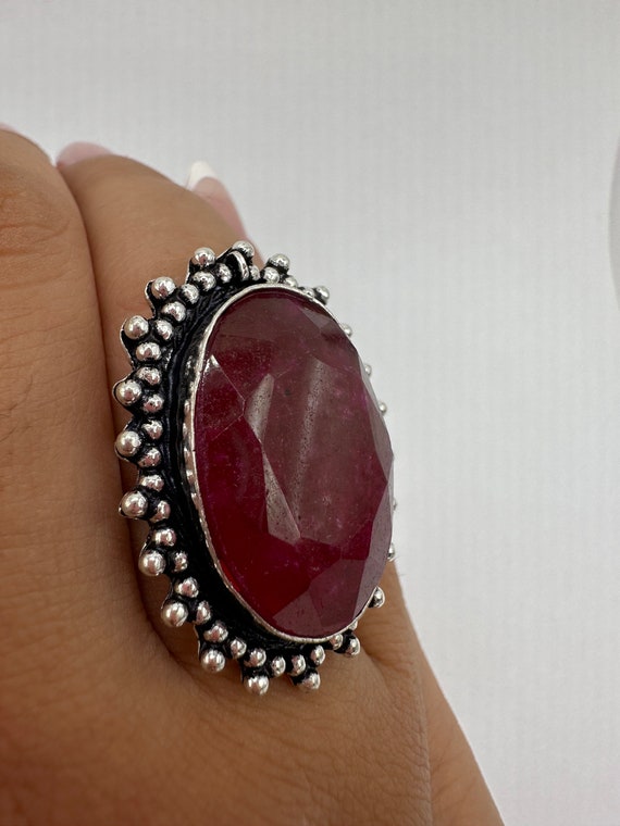 Vintage Handmade Raw Pink Ruby Silver Gothic Ring - image 2