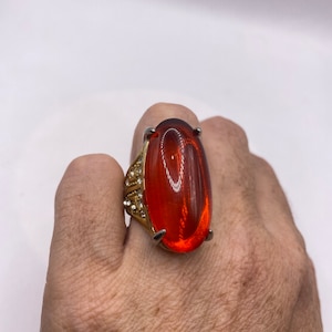 Vintage Orange Opal Art Glass Cocktail Ring
