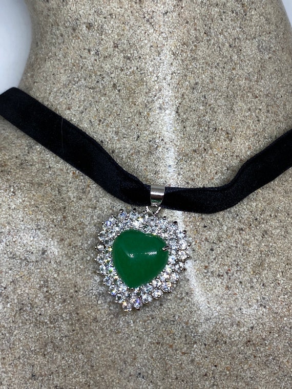 Vintage Green Jade Heart Choker Gold Finish Neckl… - image 5